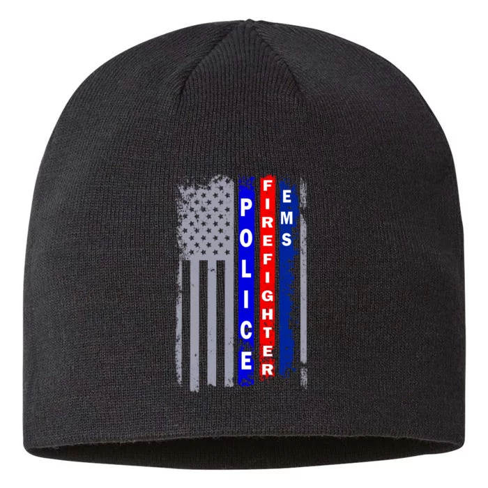 Police Firefighter EMS American Flag 8 1/2in Sustainable Knit Beanie