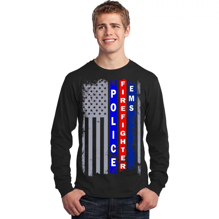 Police Firefighter EMS American Flag Tall Long Sleeve T-Shirt