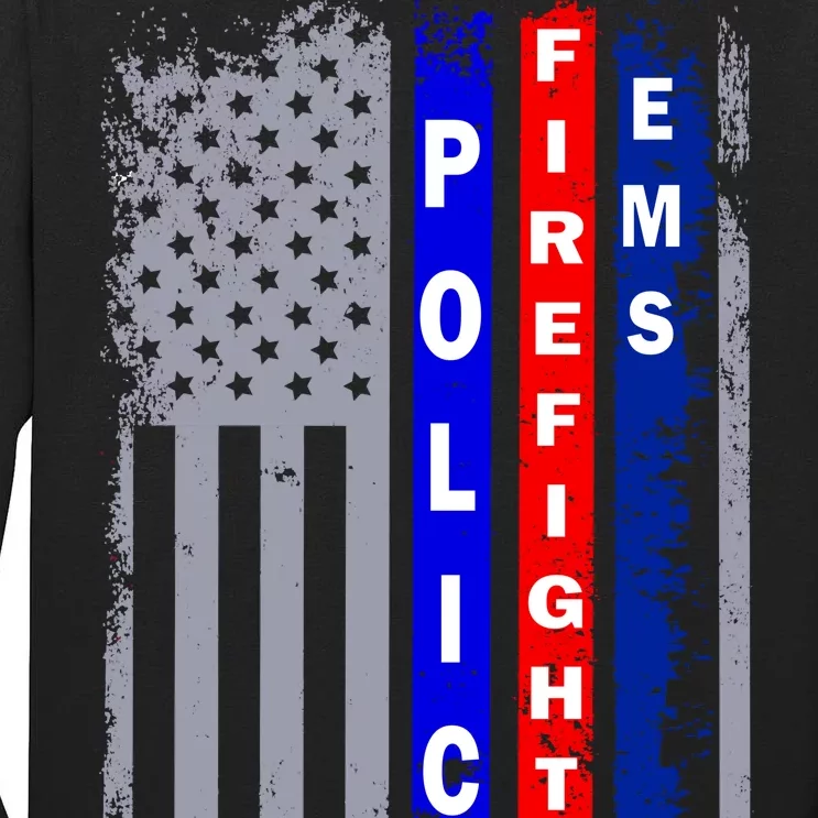 Police Firefighter EMS American Flag Tall Long Sleeve T-Shirt