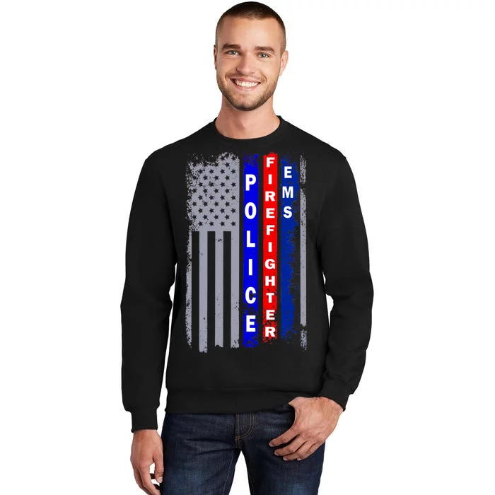 Police Firefighter EMS American Flag Tall Sweatshirt