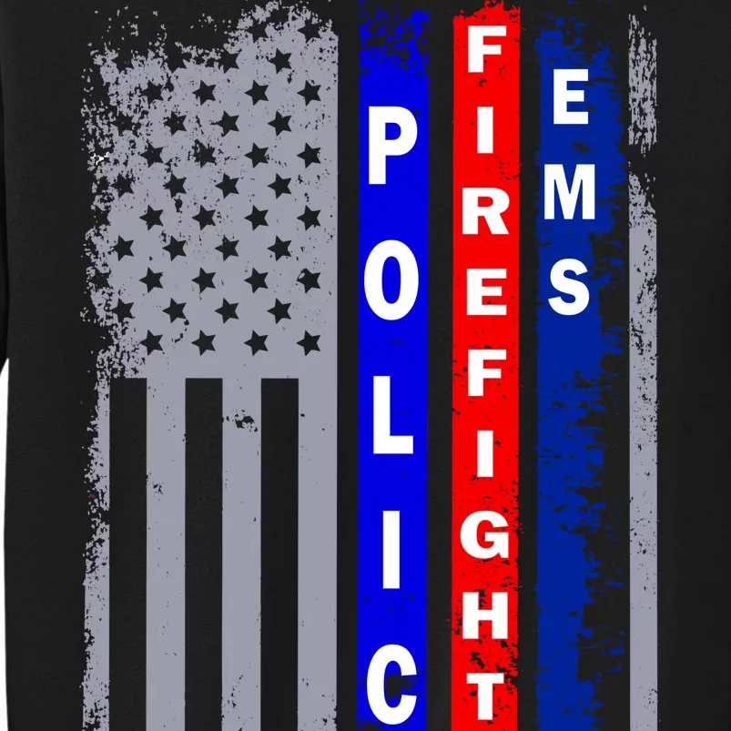 Police Firefighter EMS American Flag Tall Sweatshirt