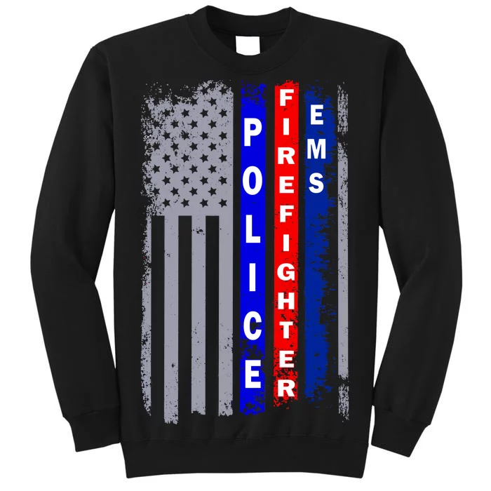 Police Firefighter EMS American Flag Tall Sweatshirt