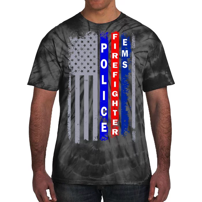 Police Firefighter EMS American Flag Tie-Dye T-Shirt