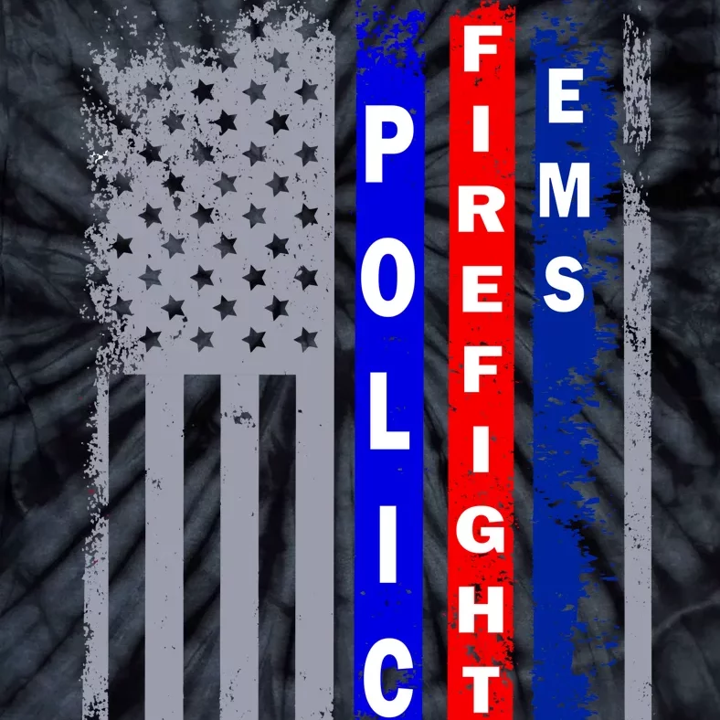 Police Firefighter EMS American Flag Tie-Dye T-Shirt