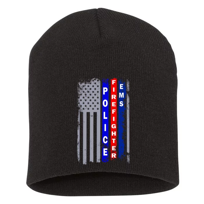 Police Firefighter EMS American Flag Short Acrylic Beanie