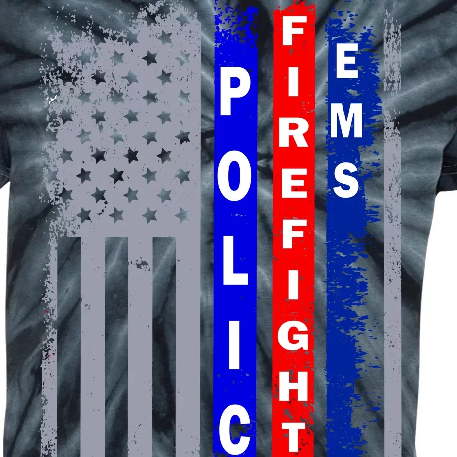 Police Firefighter EMS American Flag Kids Tie-Dye T-Shirt