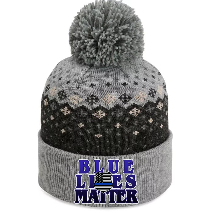 Police Shield Blue Lives Matter The Baniff Cuffed Pom Beanie