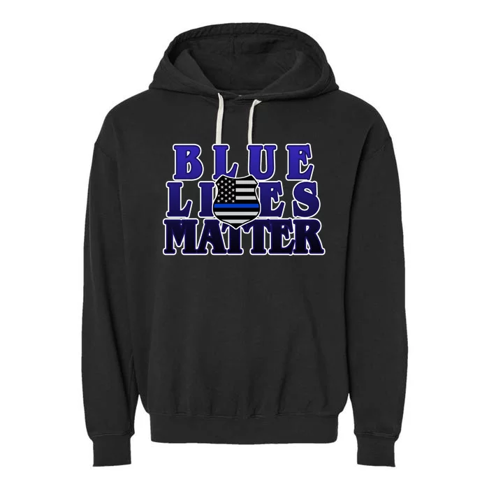 Police Shield Blue Lives Matter Garment-Dyed Fleece Hoodie