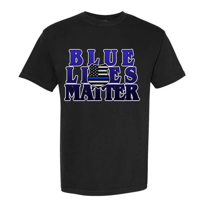 Police Shield Blue Lives Matter Garment-Dyed Heavyweight T-Shirt