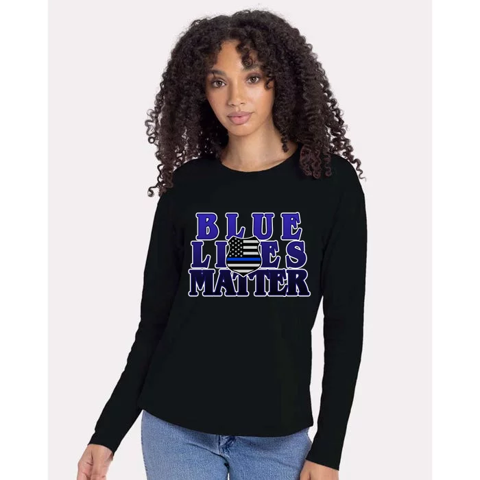 Police Shield Blue Lives Matter Womens Cotton Relaxed Long Sleeve T-Shirt