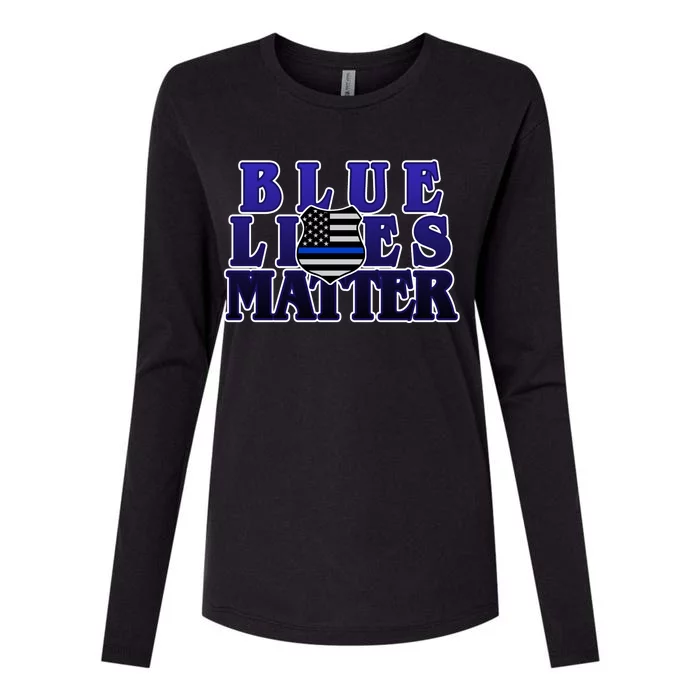 Police Shield Blue Lives Matter Womens Cotton Relaxed Long Sleeve T-Shirt