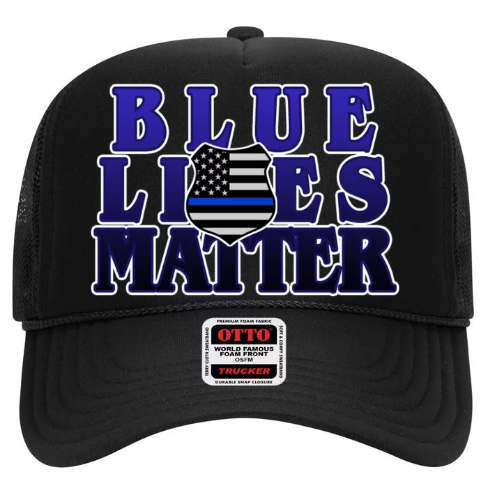 Police Shield Blue Lives Matter High Crown Mesh Trucker Hat