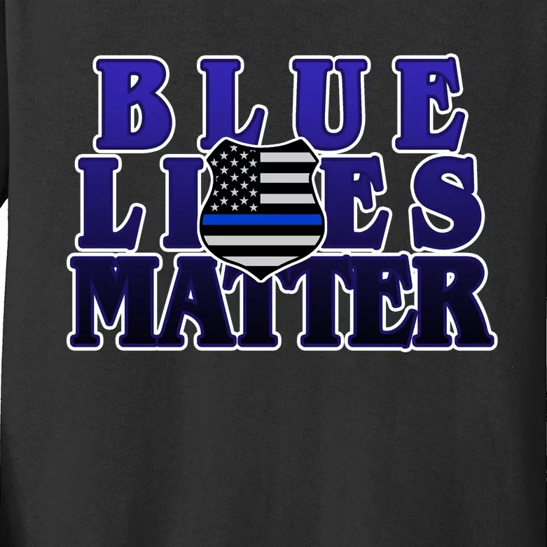 Police Shield Blue Lives Matter Kids Long Sleeve Shirt