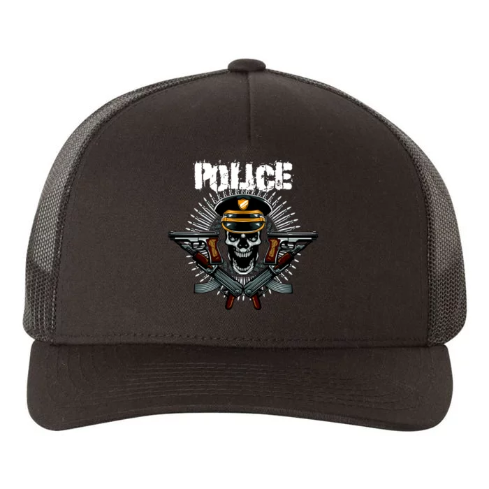 Police Skull Yupoong Adult 5-Panel Trucker Hat