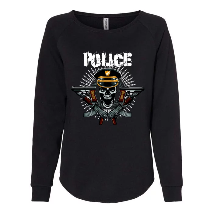 Police Skull Womens California Wash Sweatshirt