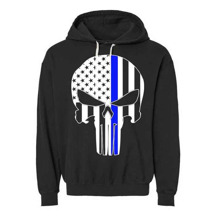 Police USA Skull Thin Blue Line Garment-Dyed Fleece Hoodie