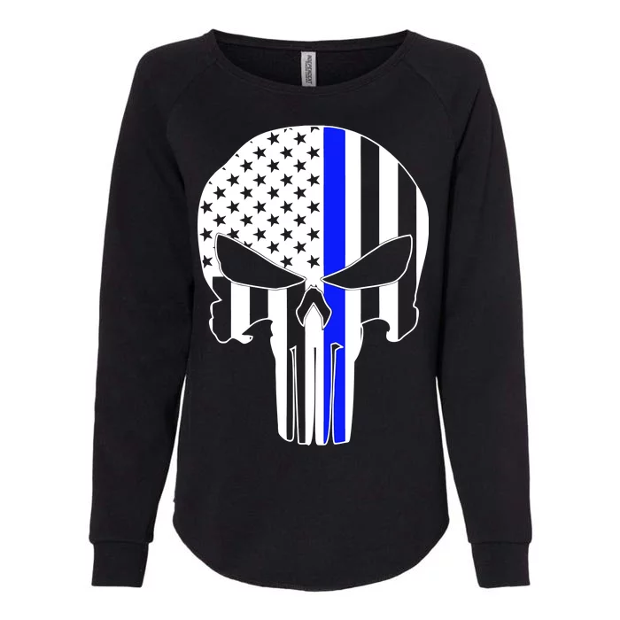 Police USA Skull Thin Blue Line Womens California Wash Sweatshirt