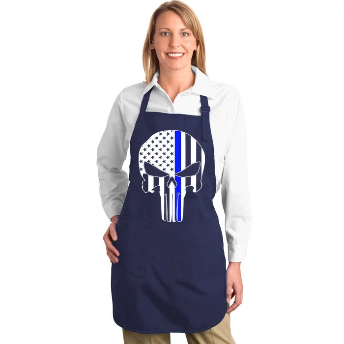 Police USA Skull Thin Blue Line Full-Length Apron With Pocket