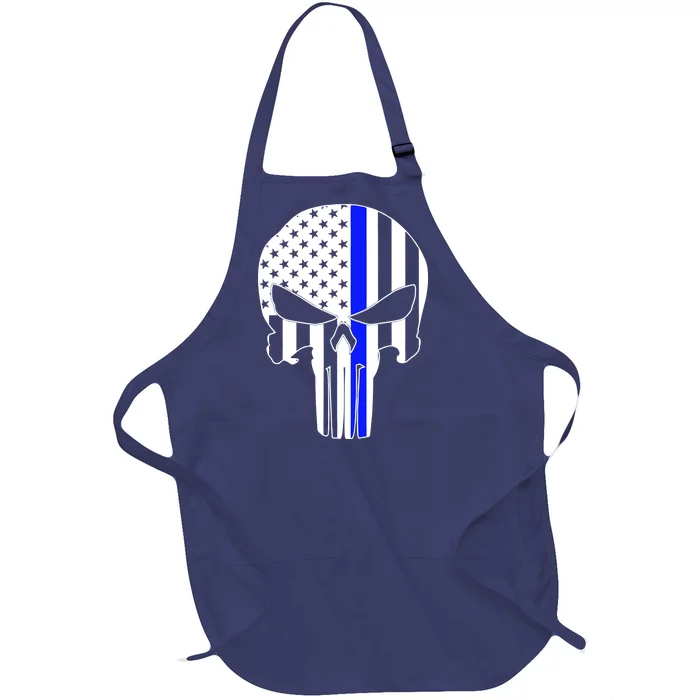 Police USA Skull Thin Blue Line Full-Length Apron With Pocket