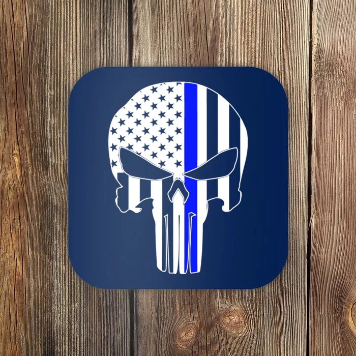 Police USA Skull Thin Blue Line Coaster