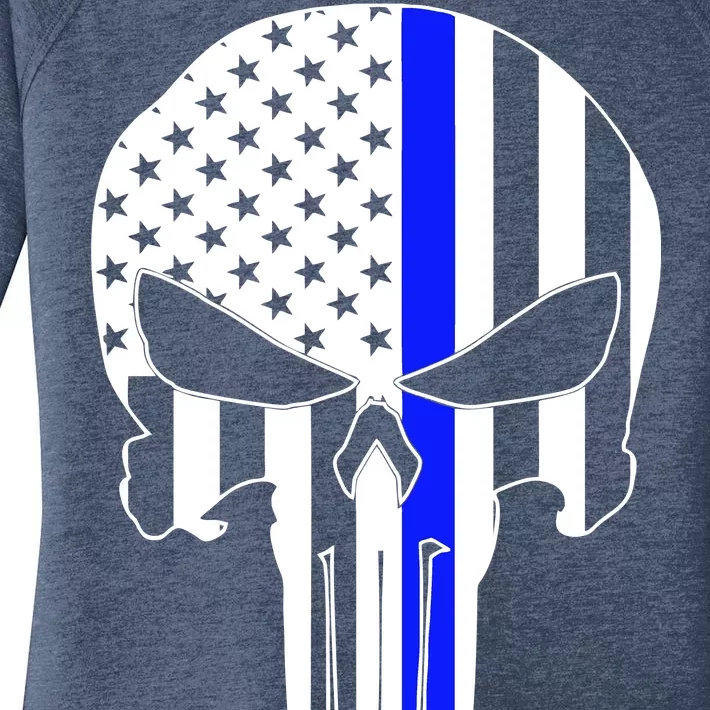 Police USA Skull Thin Blue Line Women's Perfect Tri Tunic Long Sleeve Shirt