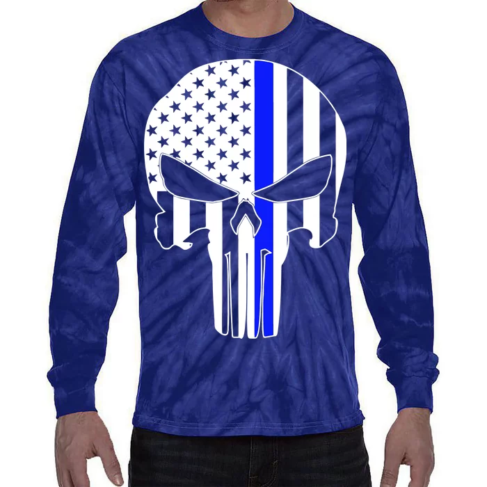 Police USA Skull Thin Blue Line Tie-Dye Long Sleeve Shirt