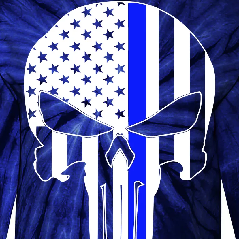 Police USA Skull Thin Blue Line Tie-Dye Long Sleeve Shirt