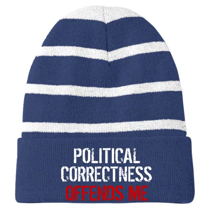 Political Corectness Offends Me Striped Beanie with Solid Band