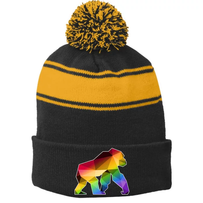 Polygon Crystal Gorilla Stripe Pom Pom Beanie