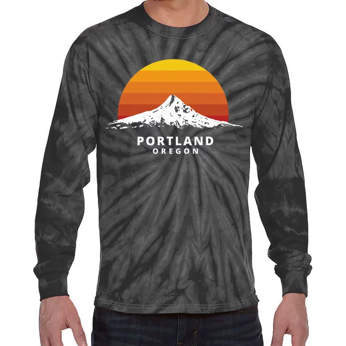 Portland Oregon Mt. Hood Sunset Tie-Dye Long Sleeve Shirt