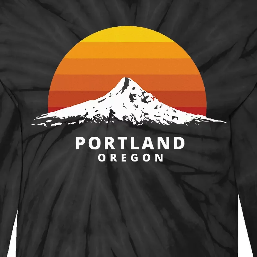 Portland Oregon Mt. Hood Sunset Tie-Dye Long Sleeve Shirt