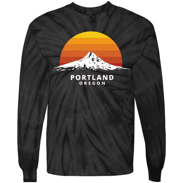 Portland Oregon Mt. Hood Sunset Tie-Dye Long Sleeve Shirt