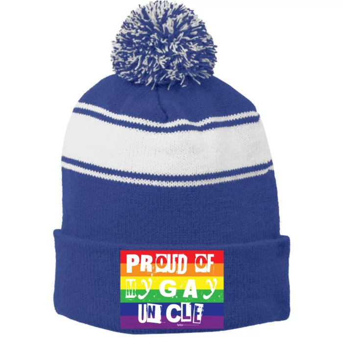 Proud Of My Gay Uncle Gay Pride Rainbow Word Design Gift Stripe Pom Pom Beanie