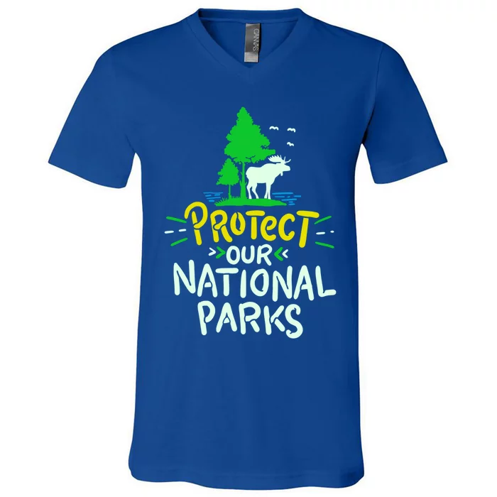 Protect Our National Parks Moose Camping Environtal Cool Gift V-Neck T-Shirt