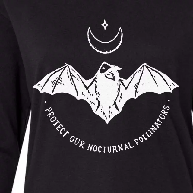 Protect Our Nocturnal Polalinators Bat With Moon Halloween Womens Cotton Relaxed Long Sleeve T-Shirt