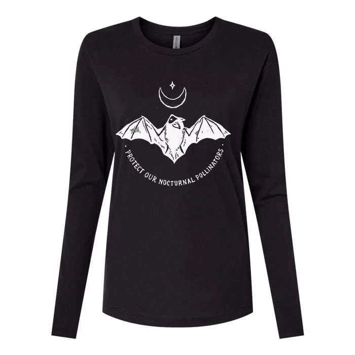 Protect Our Nocturnal Polalinators Bat With Moon Halloween Womens Cotton Relaxed Long Sleeve T-Shirt