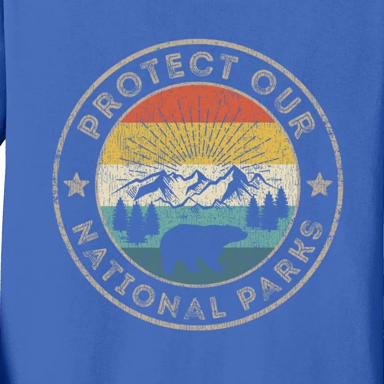 Protect Our National Parks Retro Hiking Gift Kids Long Sleeve Shirt