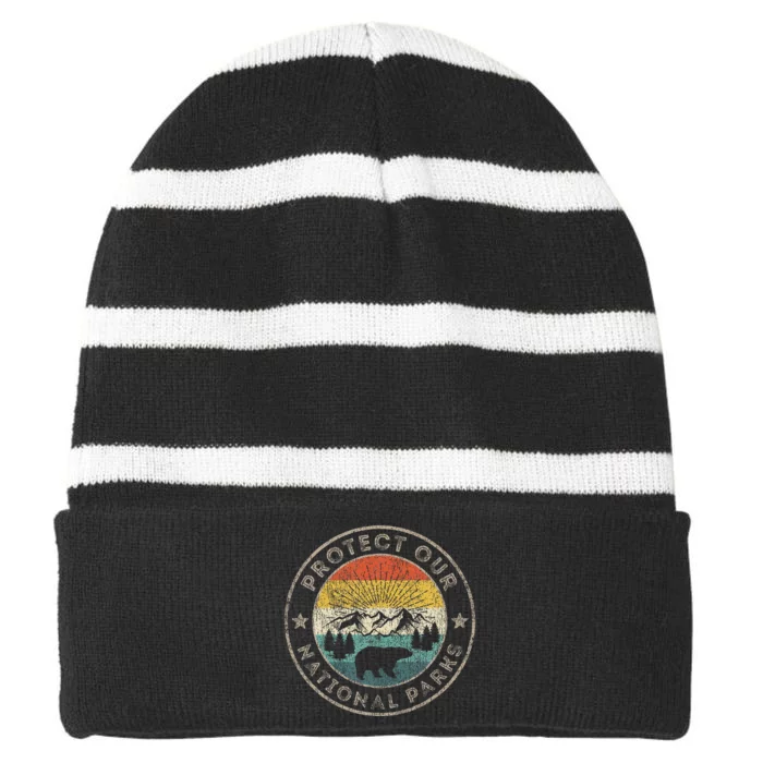 Protect Our National Parks Retro Hiking Striped Beanie with Solid Band