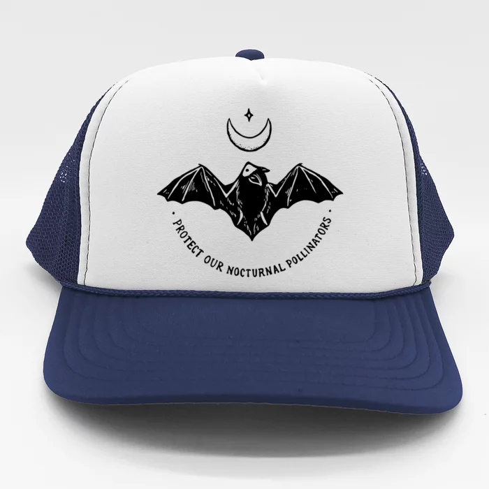 Protect Our Nocturnal Polalinators Bat With Moon Halloween Meaningful Gift Trucker Hat