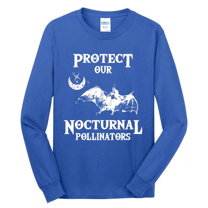 Protect Our Nocturnal Pollinators Funny Gift Bat With Moon Art Cool Gift Tall Long Sleeve T-Shirt