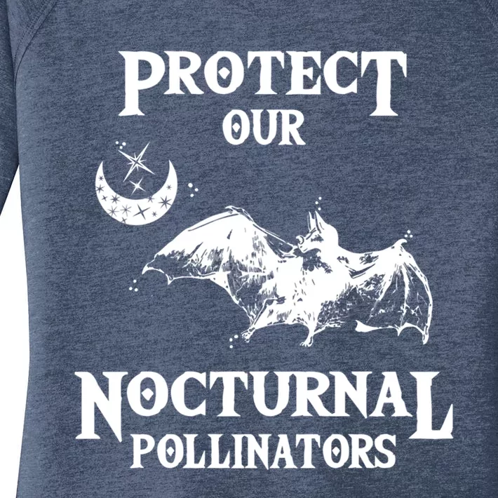 Protect Our Nocturnal Pollinators Funny Gift Bat With Moon Art Cool Gift Women's Perfect Tri Tunic Long Sleeve Shirt