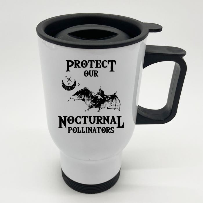 Protect Our Nocturnal Pollinators Funny Gift Bat With Moon Art Cool Gift Front & Back Stainless Steel Travel Mug