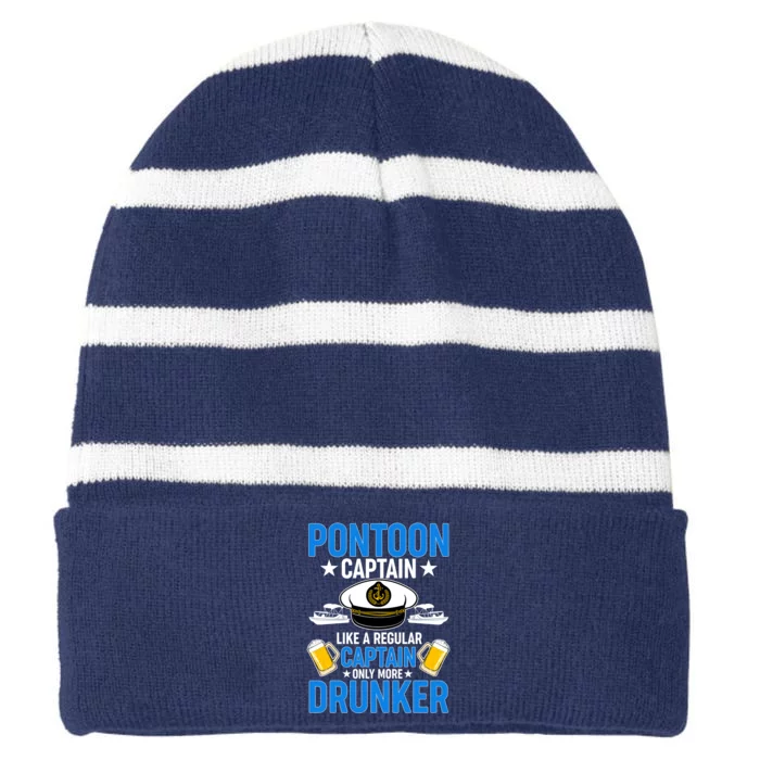 Pontoon Captain Like A Regular Captain Only More Drunker Beer Striped Beanie with Solid Band