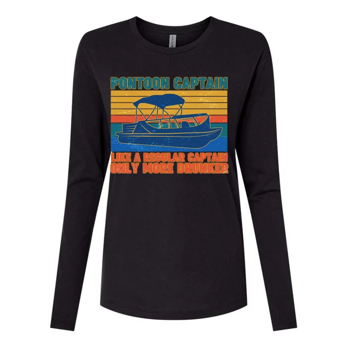 Pontoon Drunk Captain Womens Cotton Relaxed Long Sleeve T-Shirt