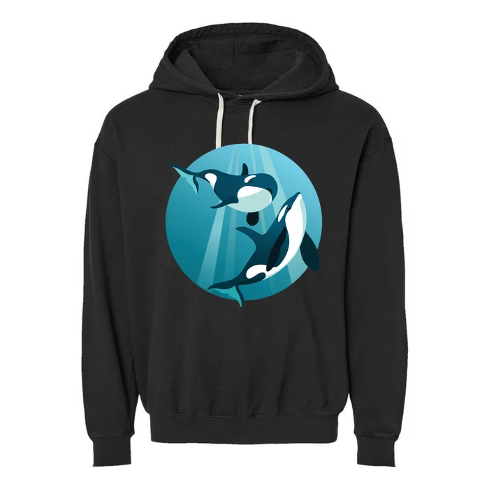 Pair Of Orcas Swimming Garment-Dyed Fleece Hoodie