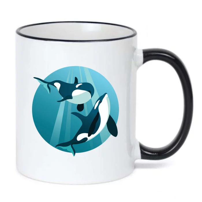 Pair Of Orcas Swimming Black Color Changing Mug