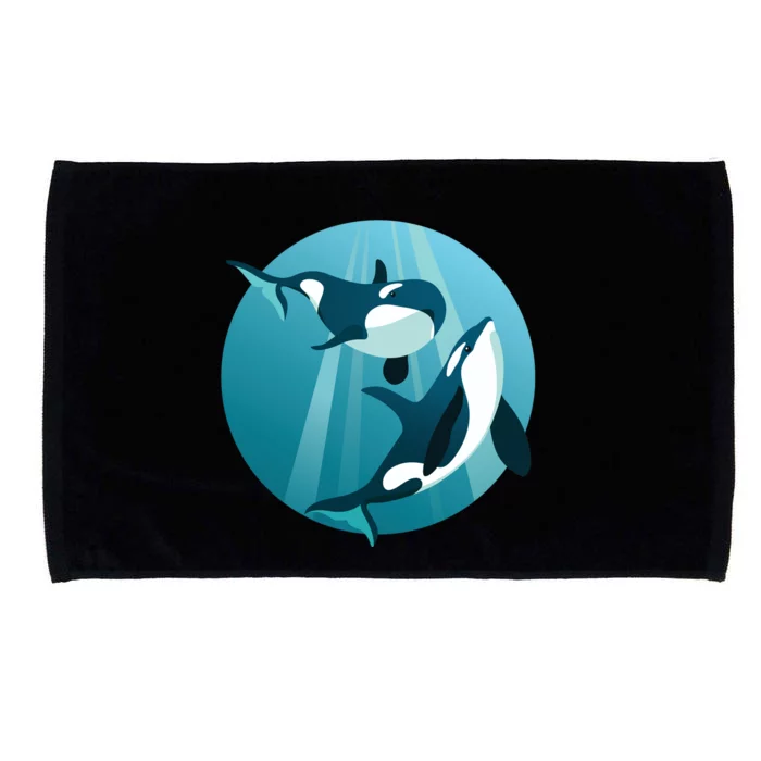 Pair Of Orcas Swimming Microfiber Hand Towel