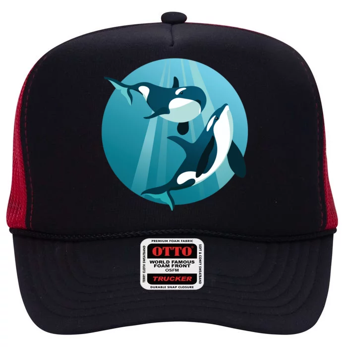 Pair Of Orcas Swimming High Crown Mesh Trucker Hat