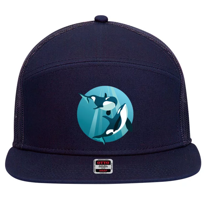 Pair Of Orcas Swimming 7 Panel Mesh Trucker Snapback Hat