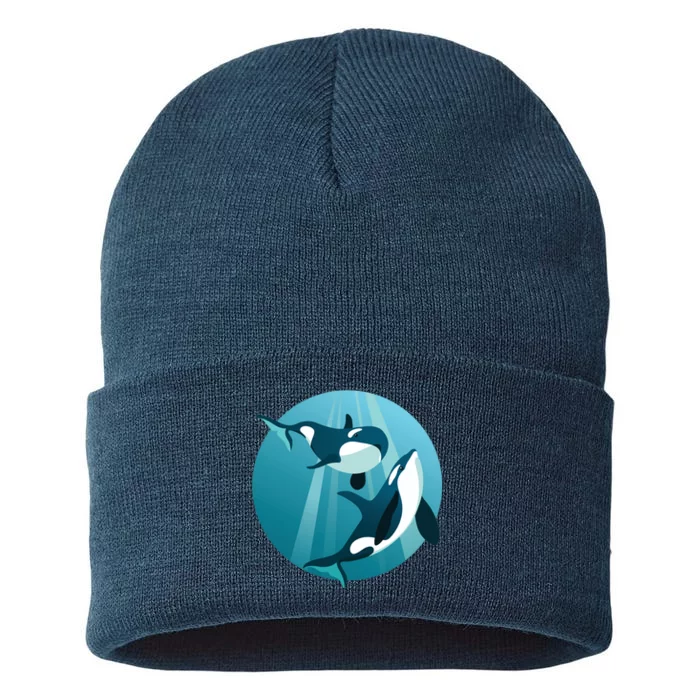 Pair Of Orcas Swimming Sustainable Knit Beanie